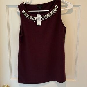 Ann Taylor Factory Sleeveless Sweater Tank Embellished Burgundy Size Small NWT